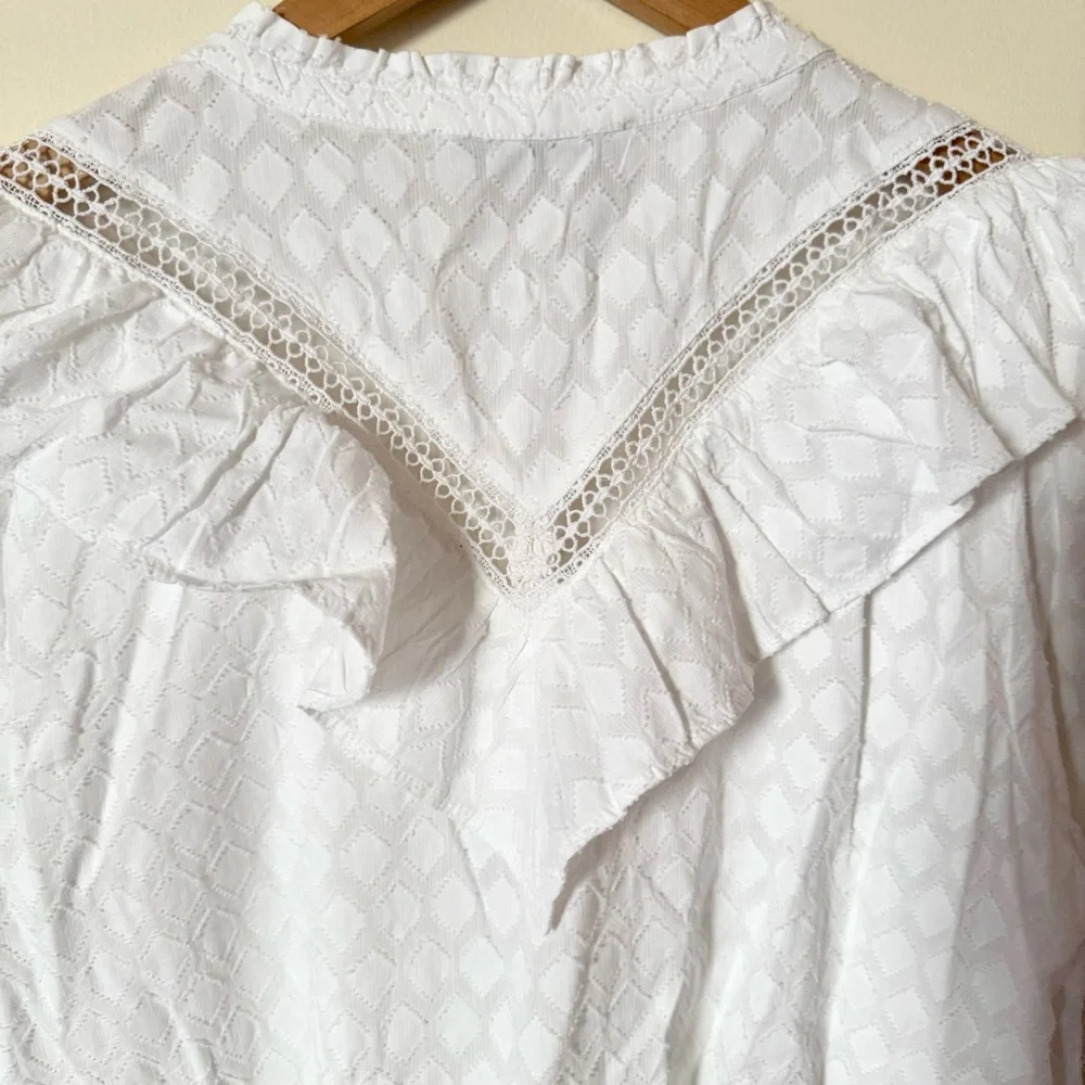 LOFT White Ruffled Button-Up Blouse - Picture 10 of 11